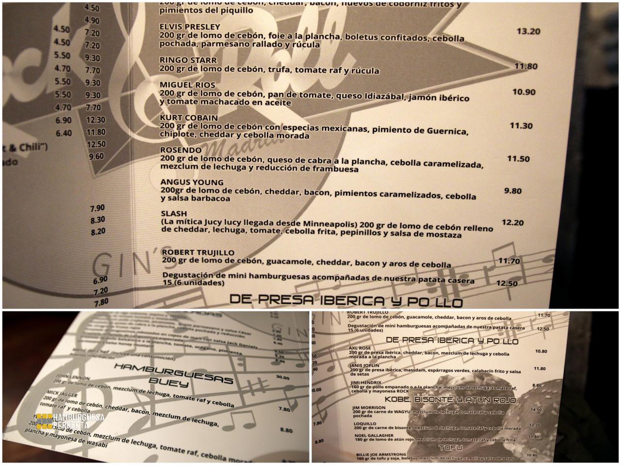 Carta Rock and Roll Madrid